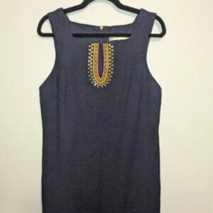 Trina Turk Navy Cotton Sleeveless Shift Dress Size 10 Midi Designer Going Out